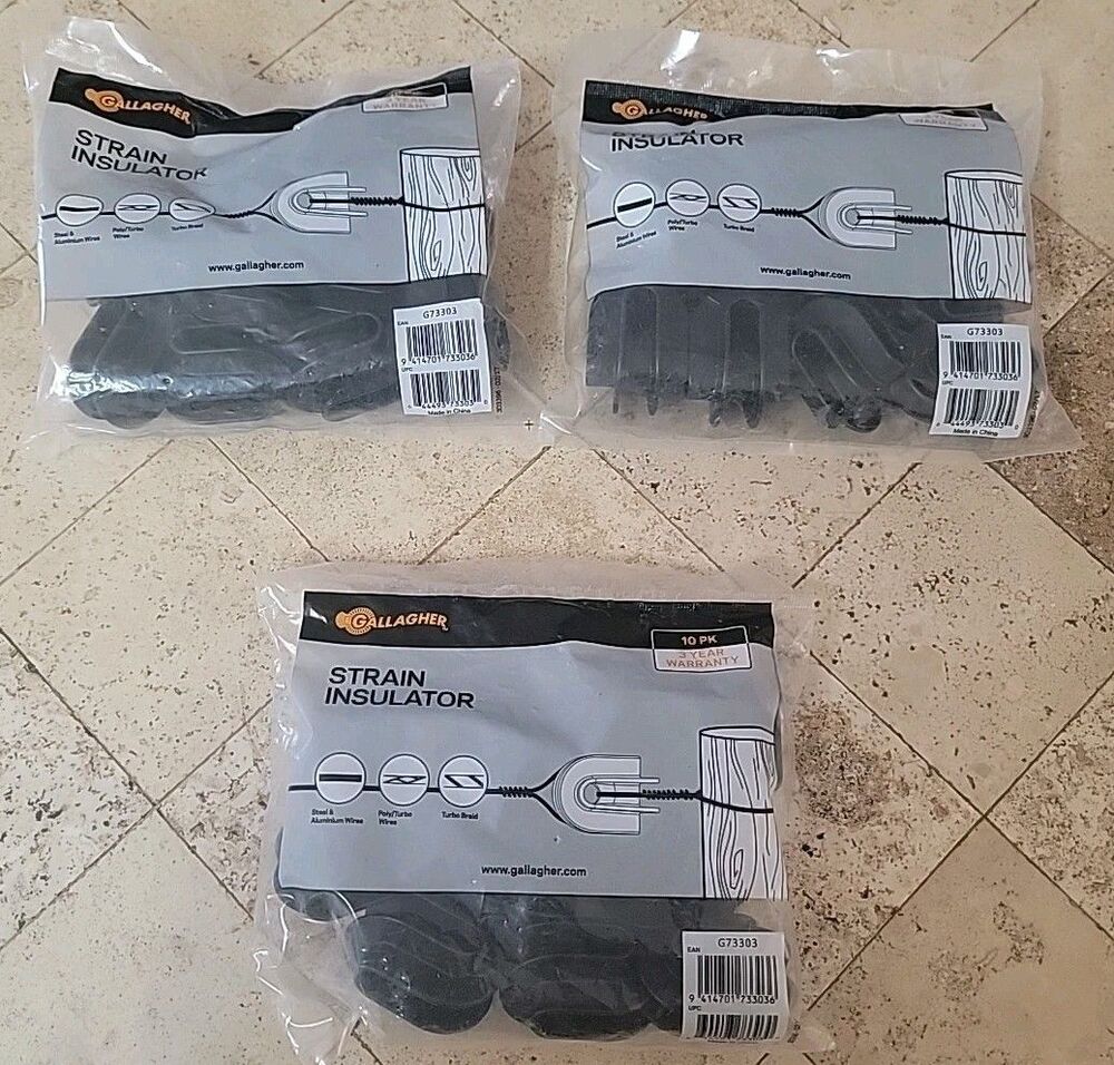 3 Pack Lot (30) of Gallagher 210643 Strain Fence Insulators Black New